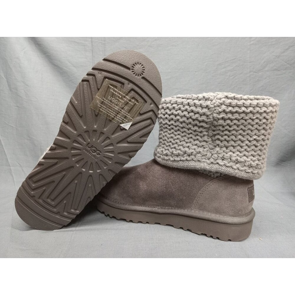 UGG Australia Girls Shaina Fold Down Knit Suede Boots Grey Size 5 NEW NO BOX! - Picture 2 of 11